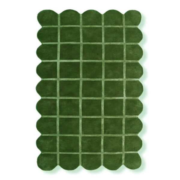 Luxury Hand Tufted Silk and wool Rug Scalloped Edge Grid Design