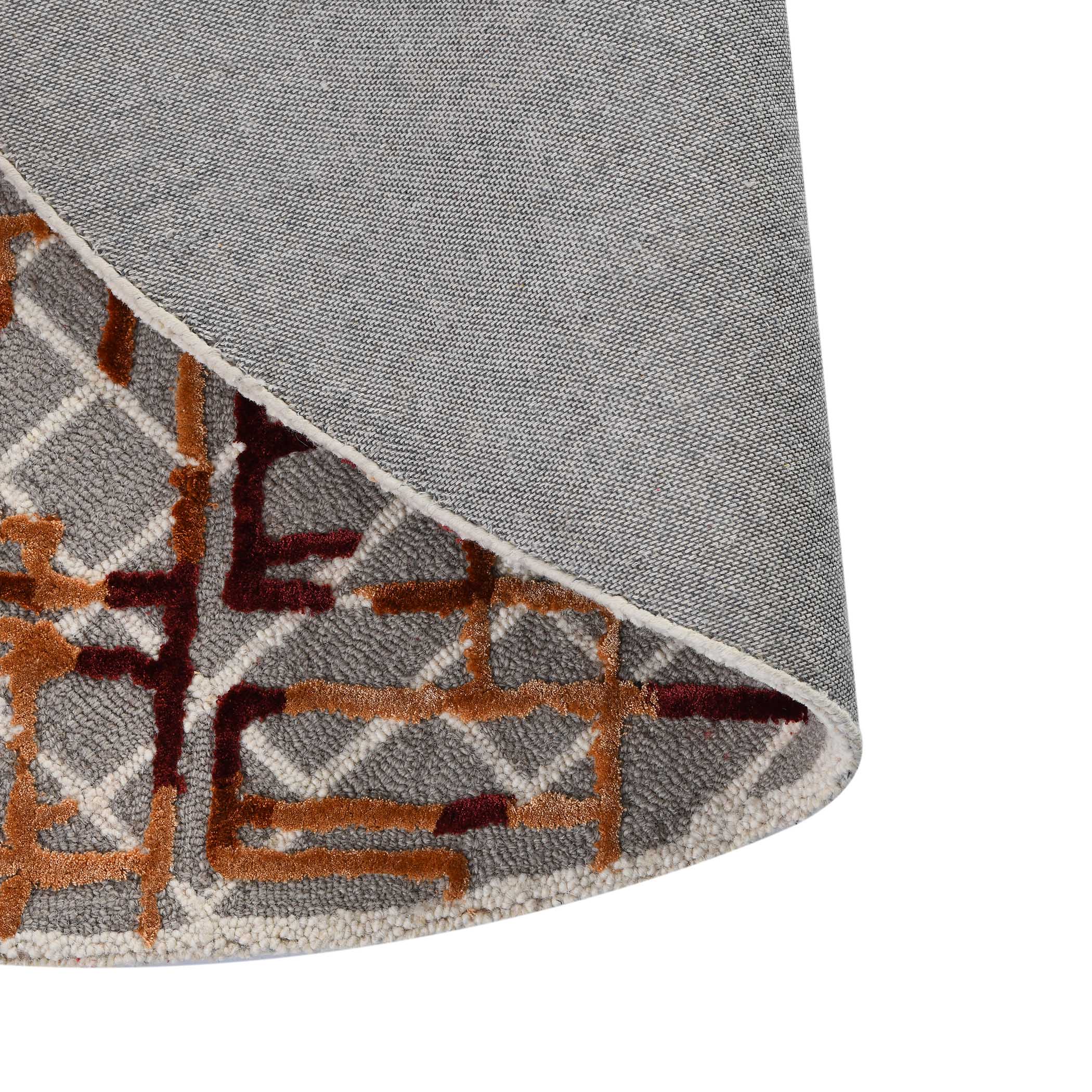 Modern Abstract Round Area Rug – Grey, Rust & Brown Geometric Pattern Carpet