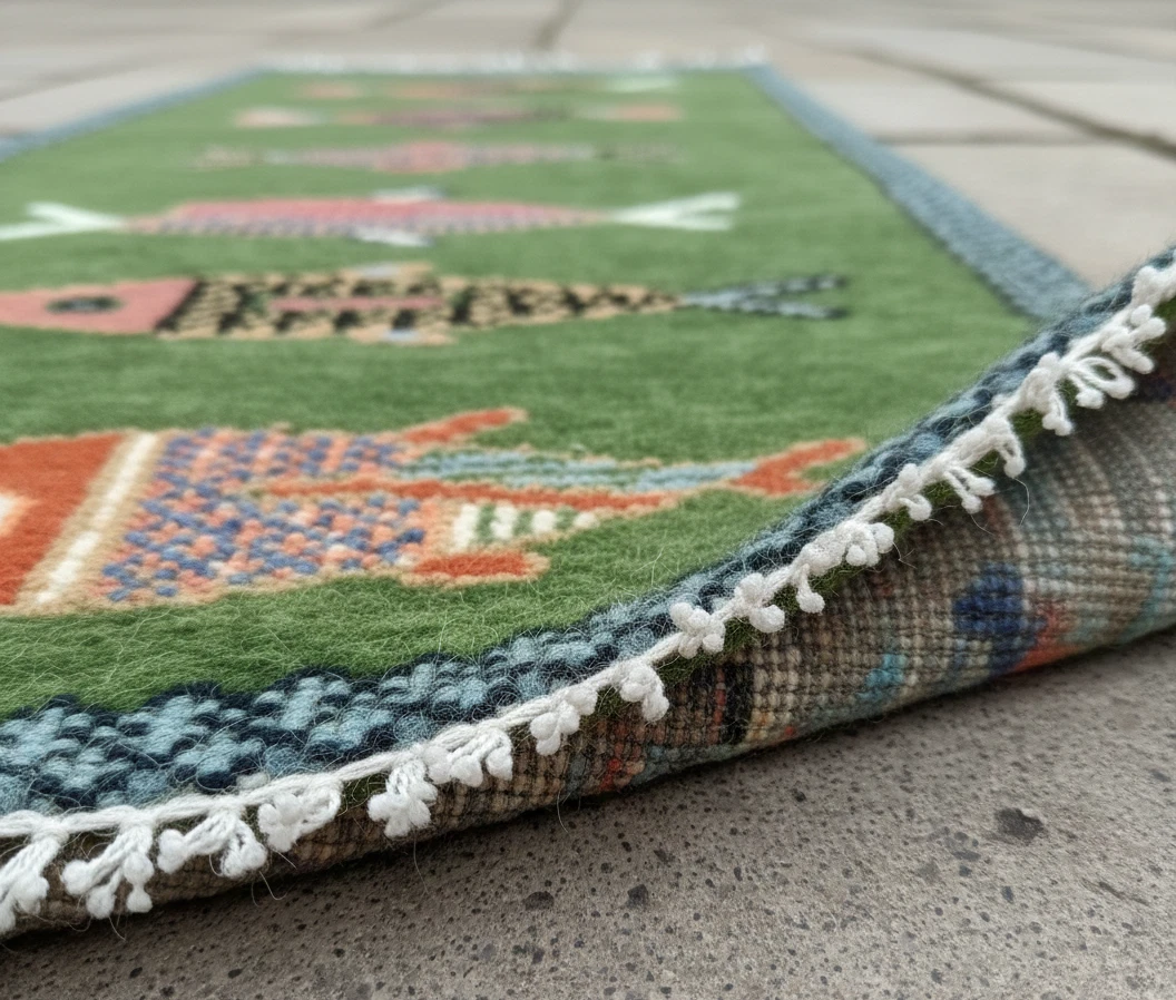 Hand Knotted Fish Design Runner Rug Green Wool Carpet Handmade Hallway Kitchen Runner Rug